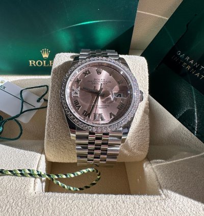 Rolex Datejust 36 New 2023 Diamond Bezel Pink Roman Diamond Dial Jubilee Bracelet Fluted Bezel