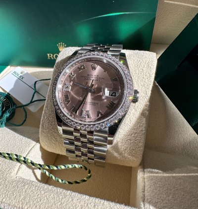 Rolex Datejust 36 New 2023 Diamond Bezel Pink Roman Diamond Dial Jubilee Bracelet Fluted Bezel