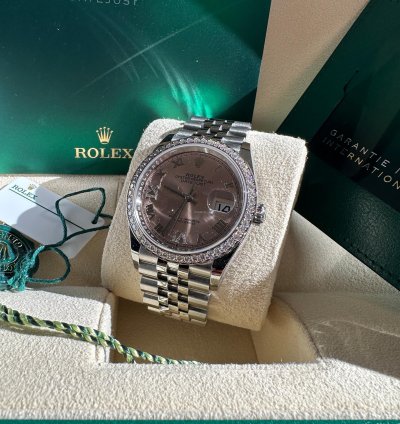 Rolex Datejust 36 New 2023 Diamond Bezel Pink Roman Diamond Dial Jubilee Bracelet Fluted Bezel
