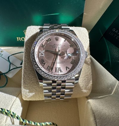 Rolex Datejust 36 New 2023 Diamond Bezel Pink Roman Diamond Dial Jubilee Bracelet Fluted Bezel