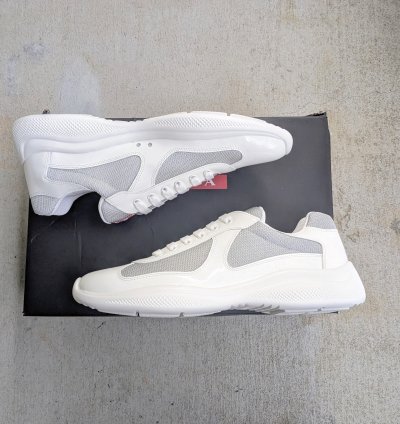 Prada America Cup White Silver 11 Patent Leather Low Tops