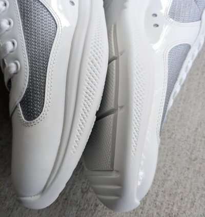 Prada America Cup White Silver 11 Patent Leather Low Tops