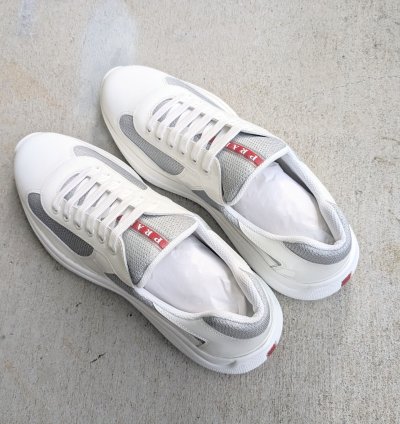 Prada America Cup White Silver 11 Patent Leather Low Tops