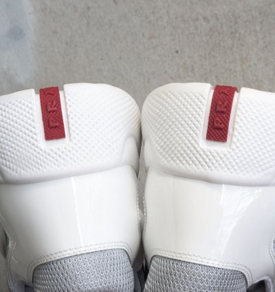 Prada America Cup White Silver 11 Patent Leather Low Tops