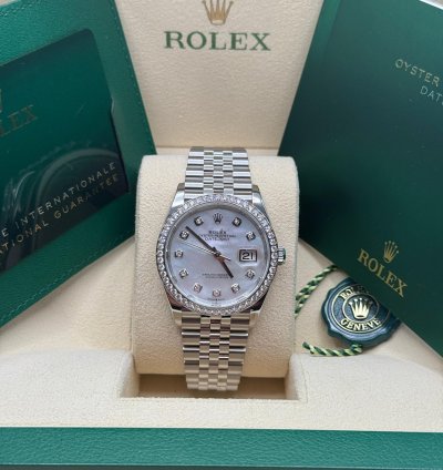 Rolex Datejust 36 New 2023 Mother Of Pearl Diamond Dial Diamond Bezel Stainless Steel Jubilee