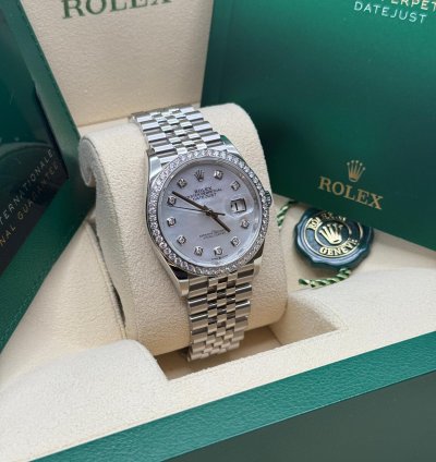 Rolex Datejust 36 New 2023 Mother Of Pearl Diamond Dial Diamond Bezel Stainless Steel Jubilee