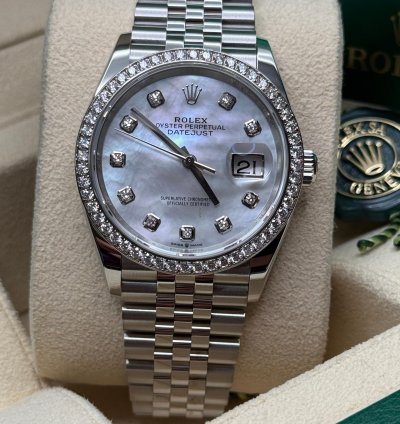 Rolex Datejust 36 New 2023 Mother Of Pearl Diamond Dial Diamond Bezel Stainless Steel Jubilee