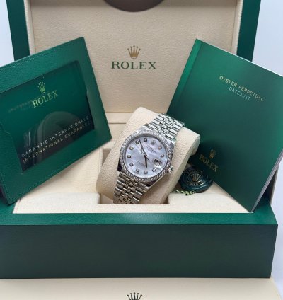 Rolex Datejust 36 New 2023 Mother Of Pearl Diamond Dial Diamond Bezel Stainless Steel Jubilee