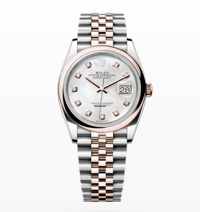 Rolex Datejust 36 New 2024 Mother Of Pearl Diamond Dial Two Tone Rose Gold Jubilee Smooth