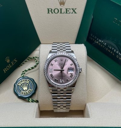 Rolex Datejust 36 New 2024 Pink Roman Pave69 Diamond Dial Diamond Bezel Stainless Steel Jubilee