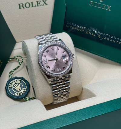 Rolex Datejust 36 New 2024 Pink Roman Pave69 Diamond Dial Diamond Bezel Stainless Steel Jubilee