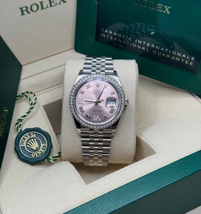 Rolex Datejust 36 New 2024 Pink Roman Pave69 Diamond Dial Diamond Bezel Stainless Steel Jubilee