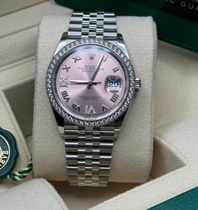 Rolex Datejust 36 New 2024 Pink Roman Pave69 Diamond Dial Diamond Bezel Stainless Steel Jubilee