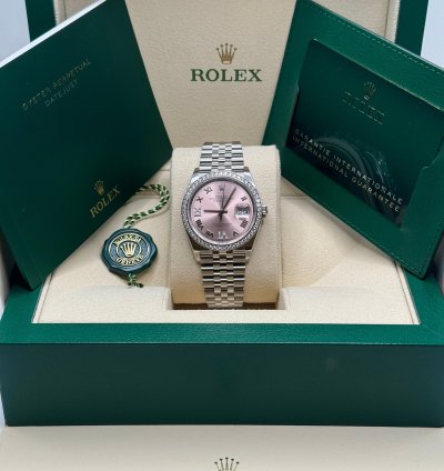 Rolex Datejust 36 New 2024 Pink Roman Pave69 Diamond Dial Diamond Bezel Stainless Steel Jubilee