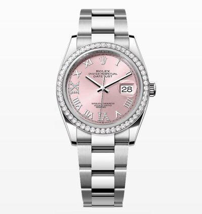 Rolex Datejust 36 New 2024 Pink Roman Pave69 Diamond Dial Diamond Bezel Stainless Steel Oyster