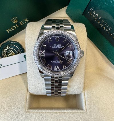 Rolex Datejust 36 New 2024 Purple Pave 6 9 Diamond Dial Stainless Steel Diamond Bezel Jubilee