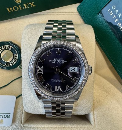 Rolex Datejust 36 New 2024 Purple Pave 6 9 Diamond Dial Stainless Steel Diamond Bezel Jubilee