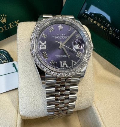 Rolex Datejust 36 New 2024 Purple Pave 6 9 Diamond Dial Stainless Steel Diamond Bezel Jubilee