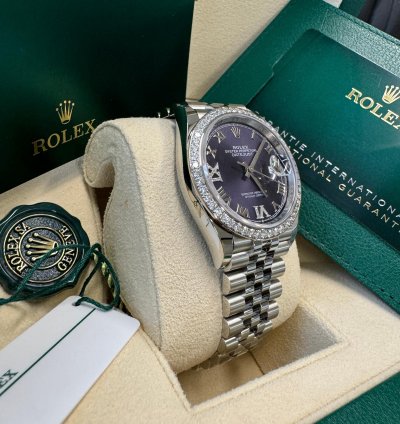 Rolex Datejust 36 New 2024 Purple Pave 6 9 Diamond Dial Stainless Steel Diamond Bezel Jubilee