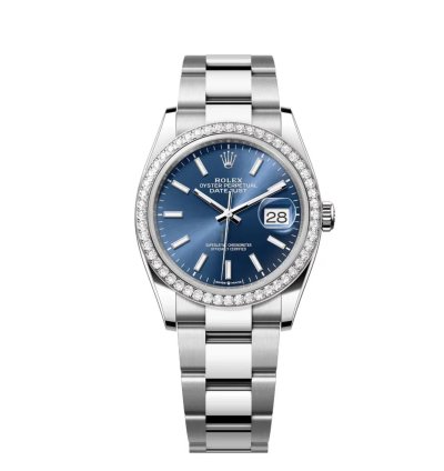 Rolex Datejust 36 New 2025 Blue Index Dial Stainless Steel Diamond Bezel Oyster Bracelet