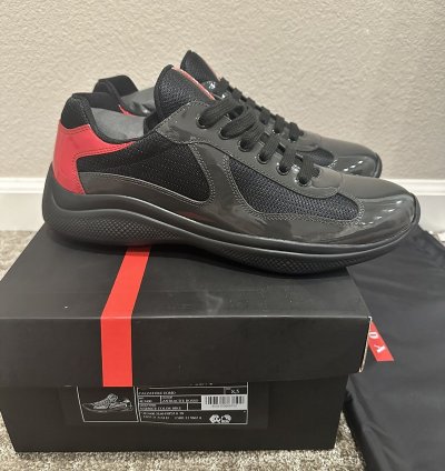 Prada Americas Cup Anthracite Black Red Leather Sneakers