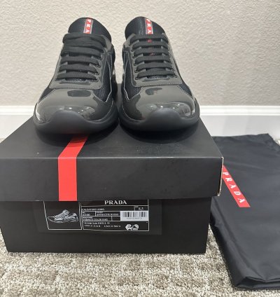 Prada Americas Cup Anthracite Black Red Leather Sneakers