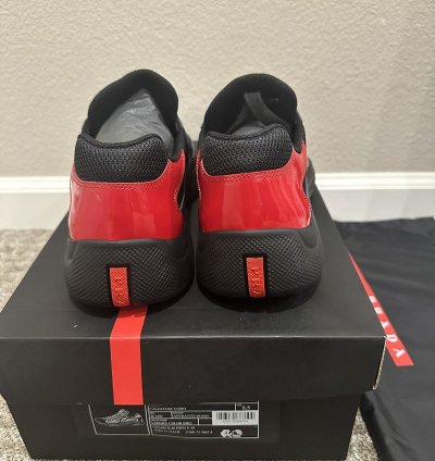 Prada Americas Cup Anthracite Black Red Leather Sneakers