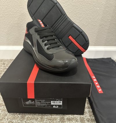 Prada Americas Cup Anthracite Black Red Leather Sneakers