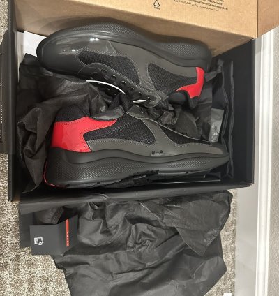 Prada Americas Cup Anthracite Black Red Leather Sneakers