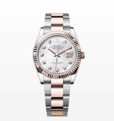 Rolex Datejust 36 New 2025 Mother Of Pearl Diamond Index Two Tone Rose Gold Oyster Bracelet