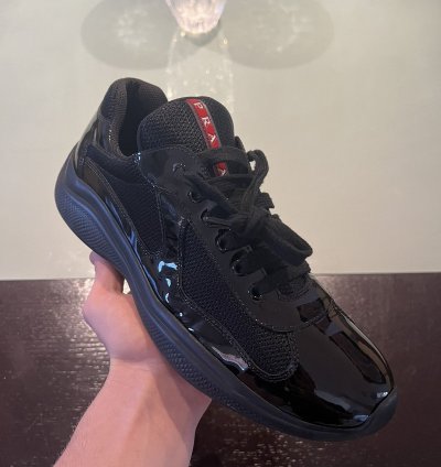 Prada Americas Cup Black Patent Leather Sneakers Size 10