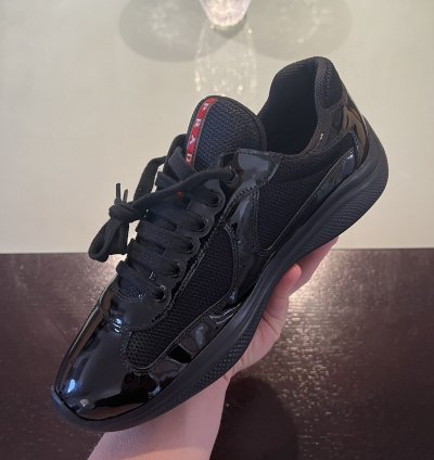 Prada Americas Cup Black Patent Leather Sneakers Size 10