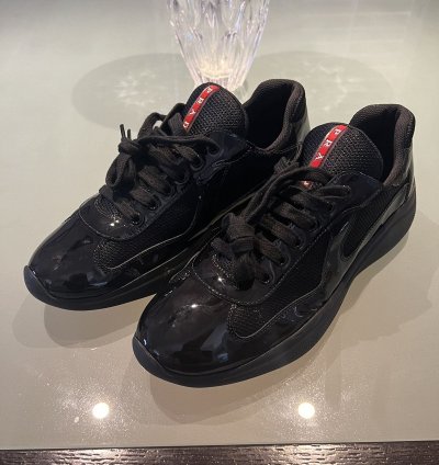 Prada Americas Cup Black Patent Leather Sneakers Size 10