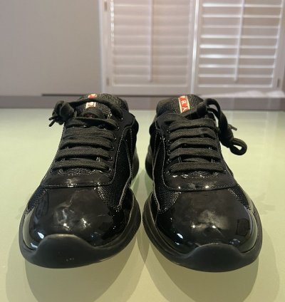 Prada Americas Cup Black Patent Leather Sneakers Size 10