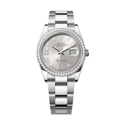 Rolex Datejust 36 New 2025 Silver Roman Diamond Stainless Steel Diamond Bezel Oyster Bracelet