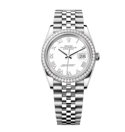 Rolex Datejust 36 New 2025 White Roman Dial Stainless Steel Diamond Bezel Jubilee Bracelet