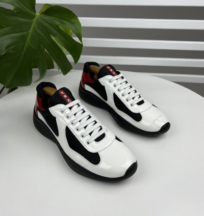 Prada Americas Cup Red Tab Low-top Leather Sneakers