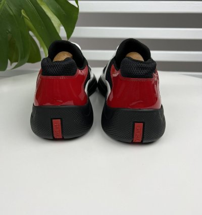 Prada Americas Cup Red Tab Low-top Leather Sneakers
