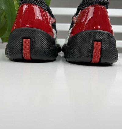 Prada Americas Cup Red Tab Low-top Leather Sneakers