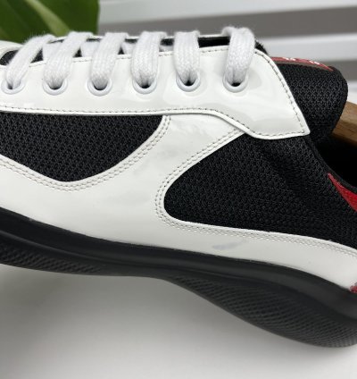 Prada Americas Cup Red Tab Low-top Leather Sneakers