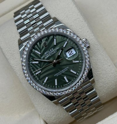 Rolex Datejust 36 Palm Dial - Diamonds Bezel - Ref 126284rbr - New 2023