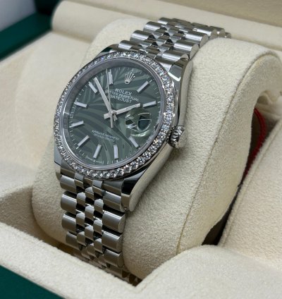 Rolex Datejust 36 Palm Dial - Diamonds Bezel - Ref 126284rbr - New 2023