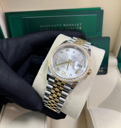 Rolex Datejust 36 Silver Diamond Set Dial Jubilee Bracelet Yellow Gold And Steel 126283rbr