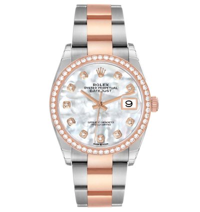 Rolex Datejust 36 Steel Rose Gold Mother Of Pearl Diamond Mens Watch 126281 Unworn