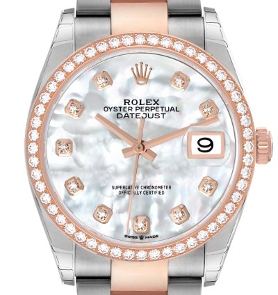 Rolex Datejust 36 Steel Rose Gold Mother Of Pearl Diamond Mens Watch 126281 Unworn