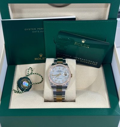 Rolex Datejust 36 Two Tone Diamond Mother Of Pearl Dial Oyster New 2024 Box And Papers
