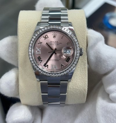 Rolex Datejust 36 Unworn 2024 Datejust 36 - Pink Roman - Diamond Bezel - Oyster - Box And Papers