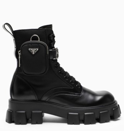 Prada Black Brushed Leather And Nylon Monolith Boots