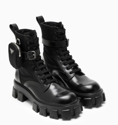 Prada Black Brushed Leather And Nylon Monolith Boots
