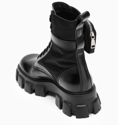 Prada Black Brushed Leather And Nylon Monolith Boots